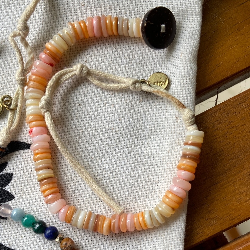 Lotus & Luna Beaded Bracelet Anklet Set - Multi & Peach - Picture 3 of 4
